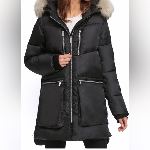DKNY Black  women m’s TITA Parka Puffer Coat with Hood and Mid-Thigh Length - Picture 14 of 15
